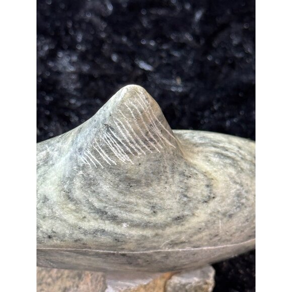 Hand-Carved Stone Fish Figurine On Rock Base Artist Signed - Picture 2 of 9